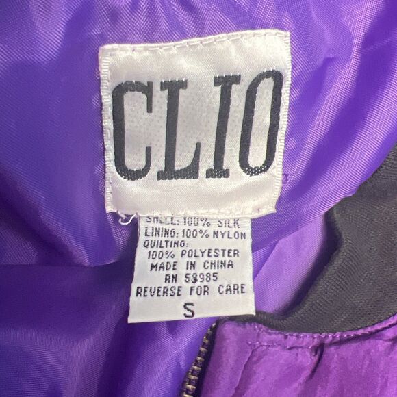 VTG 90s Clio 100% Silk Jacket Purple Oversized Quilted Bomber Women's Size Small - Picture 4 of 8